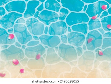 Sea waves and pink petals watercolor