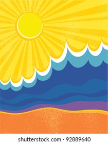 Sea waves poster. Vector illustration of sea landscape.