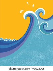 Sea waves poster. Vector illustration of sea landscape.