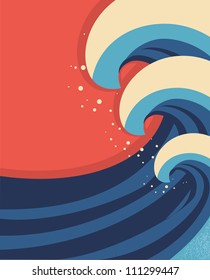 Sea waves poster.Vector illustration of sea landscape.