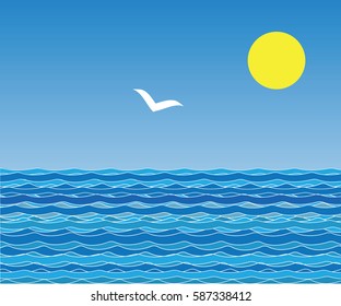 Sea waves in the rays of the rising sun   