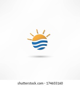 sea waves and rising sun vector illustration