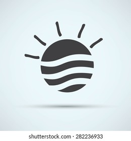 sea waves and rising sun vector illustration