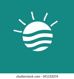 sea waves and rising sun vector illustration