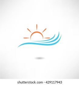 sea waves and rising sun vector illustration