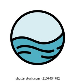 sea waves in round frame porthole icon in color