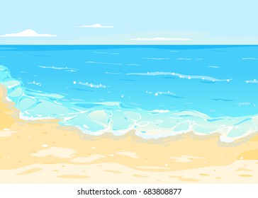 Sea with Waves and Sandy Beach
