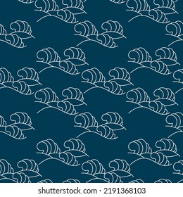 Sea waves seamless background. Doodle Vector Hand drawn illustration. Backdrop, pattern for fabric. Blue and white