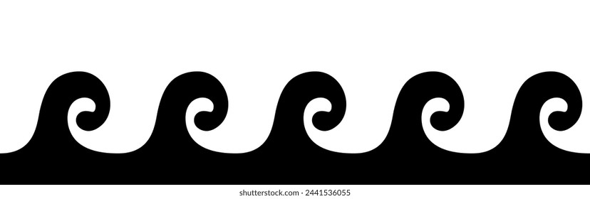 Sea waves seamless border. Wave silhouette. Waves on a white background. Vector clipart.