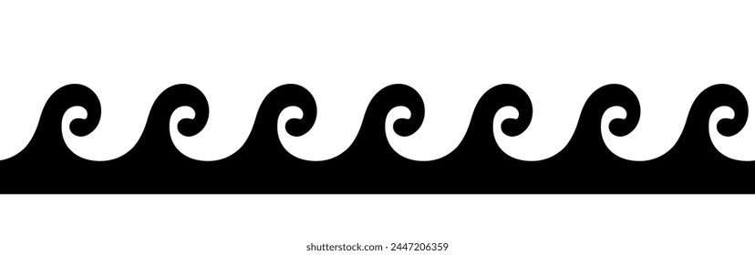 Sea waves seamless border. Wave silhouette. Waves on a white background. Vector clipart.