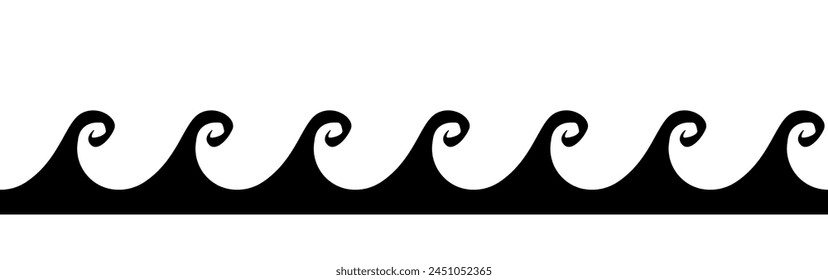 Sea waves seamless border. Wave silhouette. Waves on a white background. Vector clipart.