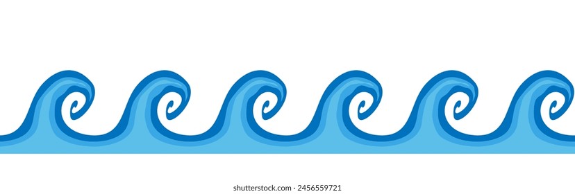 Sea waves seamless border. Wave silhouette. Waves on a white background. Vector clipart.