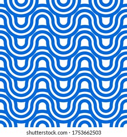 Sea waves seamless geometric abstract blue and white pattern for print, packaging, textile, fabric. Vector graphic design element