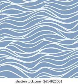 Sea waves seamless pattern. Abstract vector background with wavy lines. Minimalist geometric allover print with hand drawn fluid texture