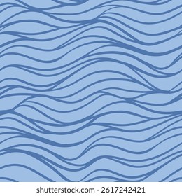 Sea waves seamless pattern. Abstract vector background with wavy lines. Minimalist geometric allover print with hand drawn fluid texture