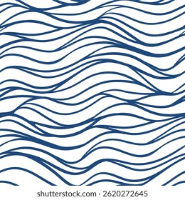 Sea waves seamless pattern. Abstract vector background with wavy lines. Minimalist geometric allover print with hand drawn fluid texture