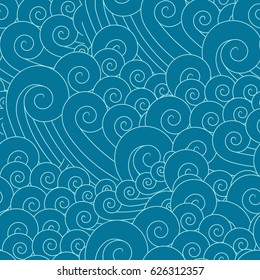 Sea waves seamless pattern.  Marine illustration. 
