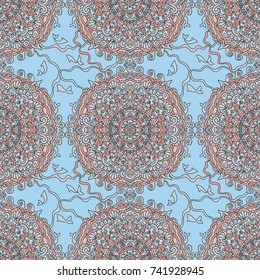 Sea waves seamless pattern. Marine mandala background. Vector blue and green illustration.