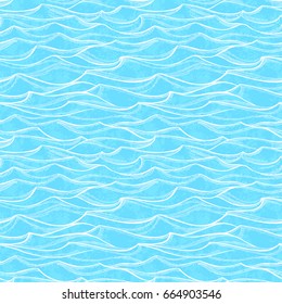 Sea waves seamless pattern. Summer watercolor background. Hand drawn vector illustration of water.