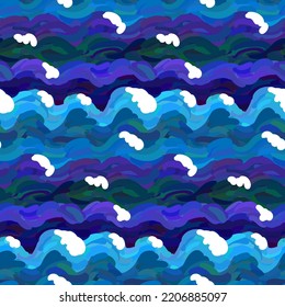 El patrón de las olas del mar es impecable. Olas con cal. Bandas onduladas azules. Imitación de pintura