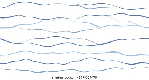 Sea waves seamless vector pattern. Hand drawn water background. Wavy ocean print, curly paint lines