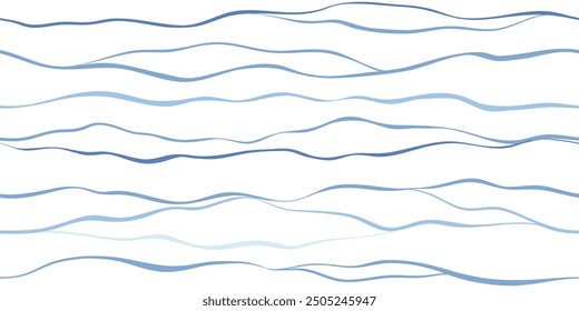 Sea waves seamless vector pattern. Hand drawn water background. Wavy ocean print, curly paint lines, watercolor	