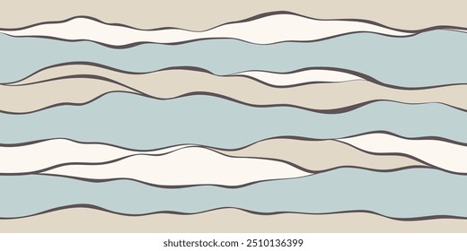 Sea waves seamless vector pattern. Hand drawn water background. Wavy ocean print, curly paint lines, watercolor	