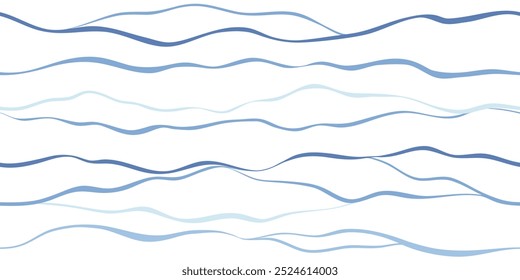 Sea waves seamless vector pattern. Hand drawn water background. Wavy ocean print, curly paint lines, watercolor	