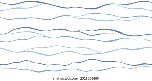 Sea waves seamless vector pattern. Hand drawn water background. Wavy ocean print, curly paint lines, watercolor	