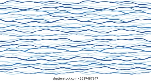 Sea waves seamless vector pattern. Hand drawn water background. Wavy ocean print, curly paint lines, watercolor