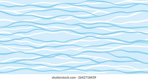 Sea waves seamless vector pattern. Hand drawn water background. Wavy ocean print, curly paint lines, watercolor