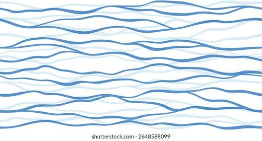 Sea waves seamless vector pattern. Hand drawn water background. Wavy ocean print, curly paint lines, watercolor