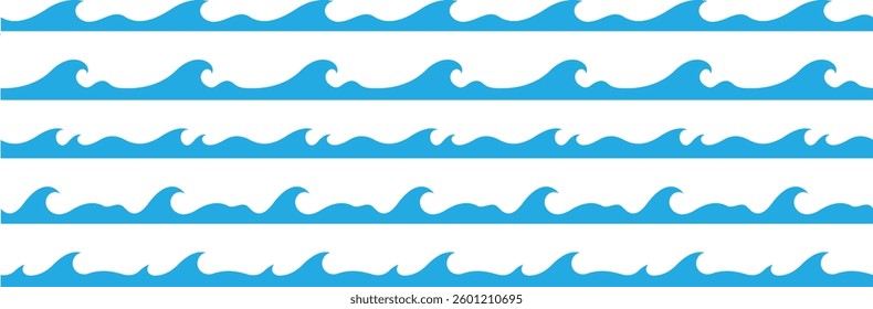 sea waves set flat blue vector design illustration
