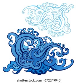 Sea waves set. Hand drawn vector illustration. Design element.