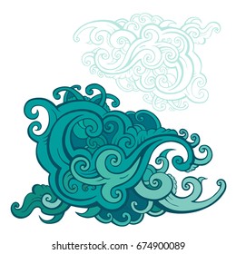 Sea waves set. Hand drawn vector illustration. Design element.