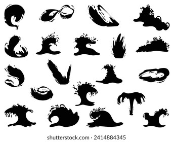 Sea waves silhouette vector art white background