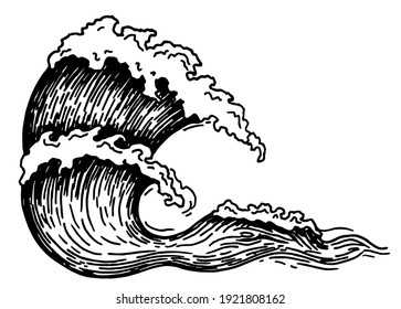 Sea waves sketch. Outline of sea wave. Hand drawn sketch with transparent background. Ocean wave set hand drawn doodle illustration, vector black and white icons