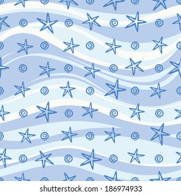 Sea waves. Sea stars. Vector background