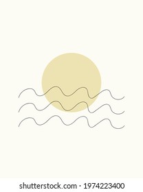 Sea waves and sun. Abstract vector illustration in minimal trendy style 