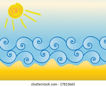 sea waves and sun stylized