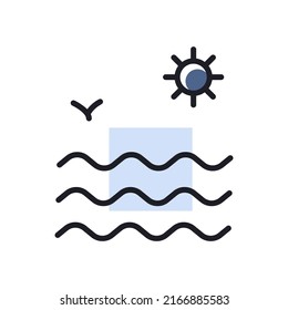 Meereswellen und Sonne Vektorsymbol. Sommerzeichen. Graph Symbol für Reise- und Tourismus Website und Apps Design, Logo, App, UI