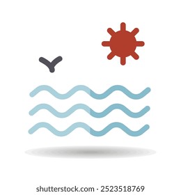 Sea waves and sun vector icon. Summer sign. Graph symbol for travel and tourism web site and apps design, logo, app, UI