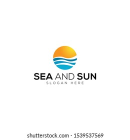 Sea waves and sun vector logo templates on a white background
