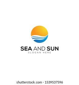 Sea waves and sun vector logo templates on a white background

