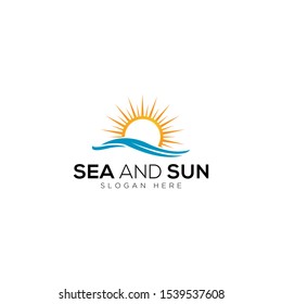 Sea waves and sun vector logo templates on a white background
