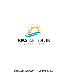 Sea waves and sun vector logo templates on a white background
