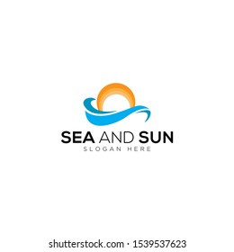 Sea waves and sun vector logo templates on a white background
