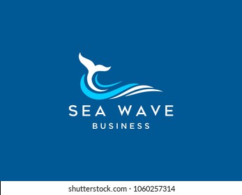 sea waves, sun waves, whale waves logo vector