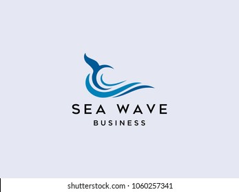 Sea Waves, Sun Waves, Whale Waves Logo Vector