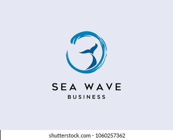 sea waves, sun waves, whale waves logo vector